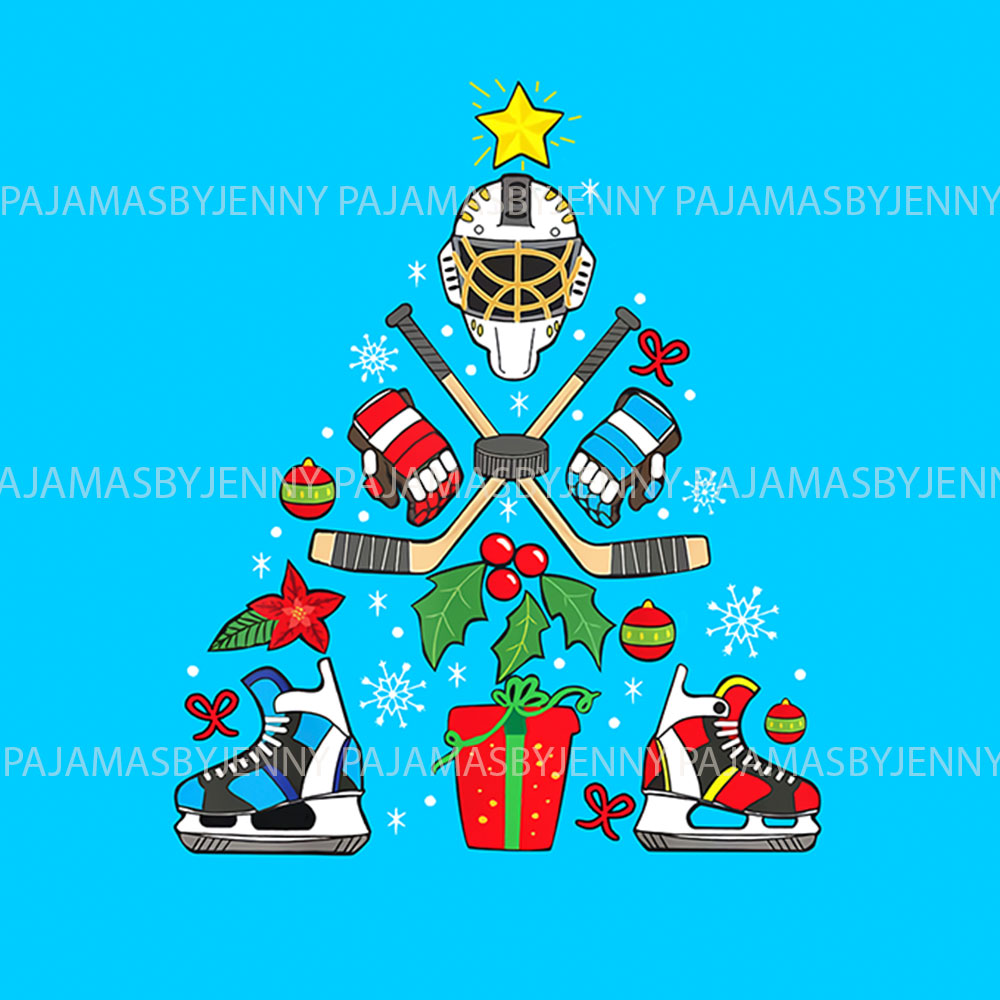 Festive Matching Hockey Christmas Pajamas Blue