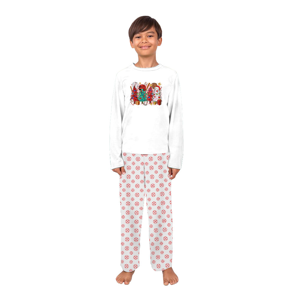 Matching Family Baseball Christmas Pajamas White Matching Family Baseball Christmas Pajamas White