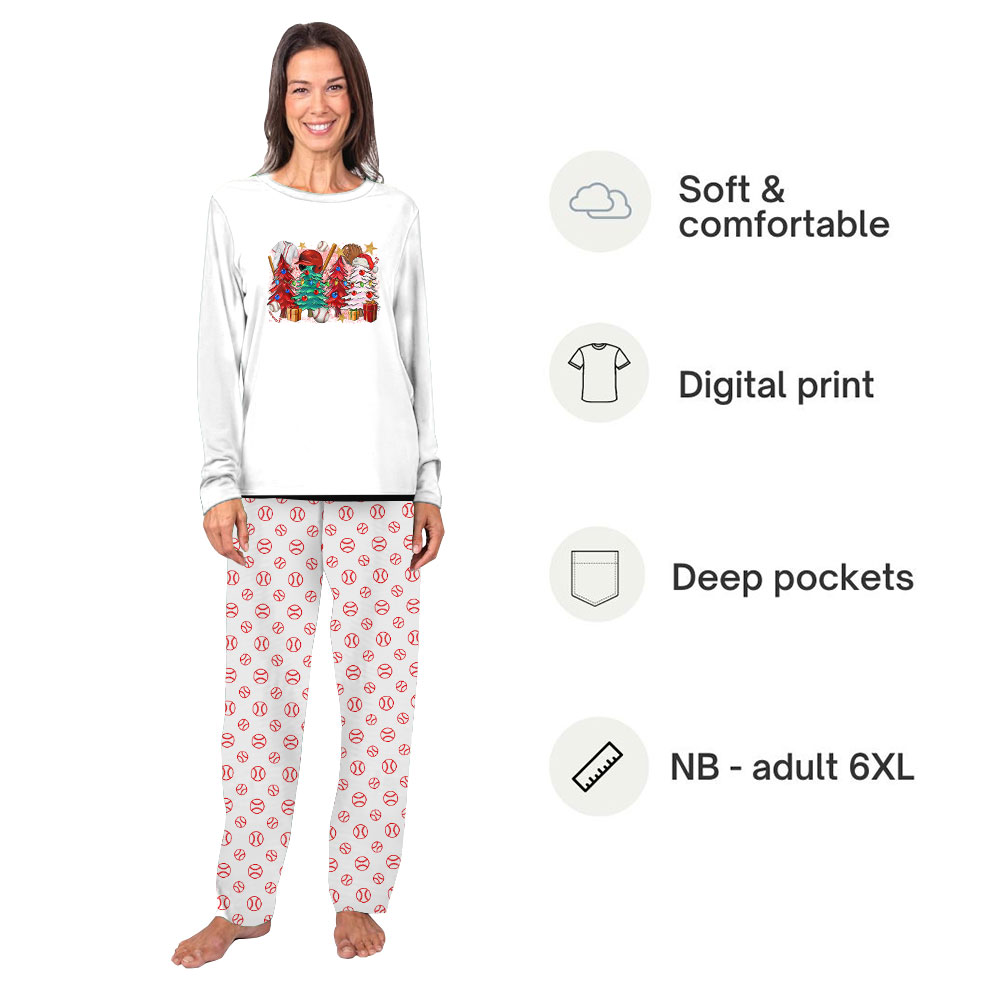 Matching Family Baseball Christmas Pajamas White Matching Family Baseball Christmas Pajamas White