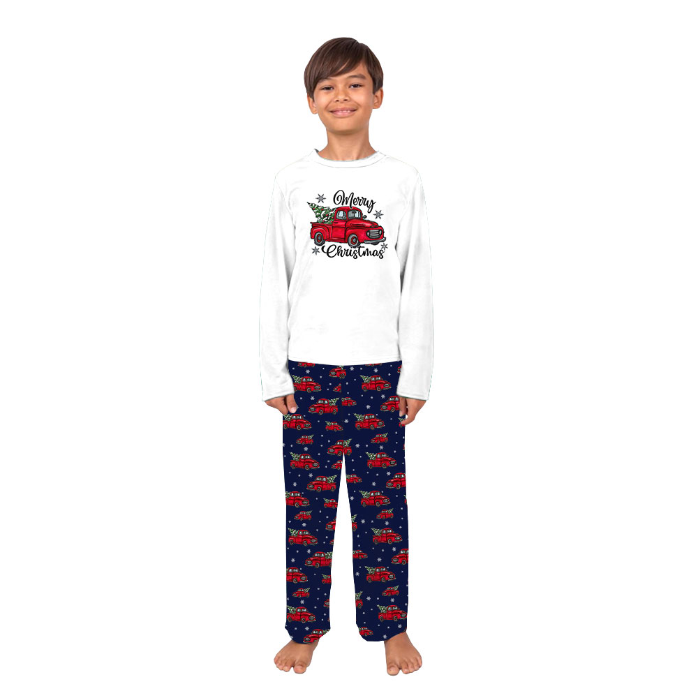 Matching Family Christmas Pajamas With Red Truck Print Matching Family Christmas Pajamas With Red Truck Print