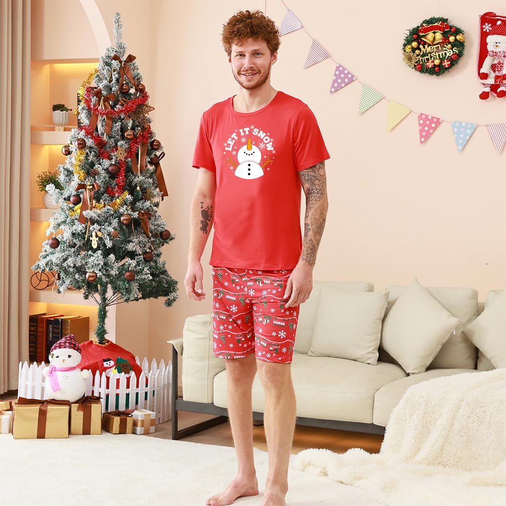 Let It Snow Snowman Short Sleeve Matching Holiday Pajamas