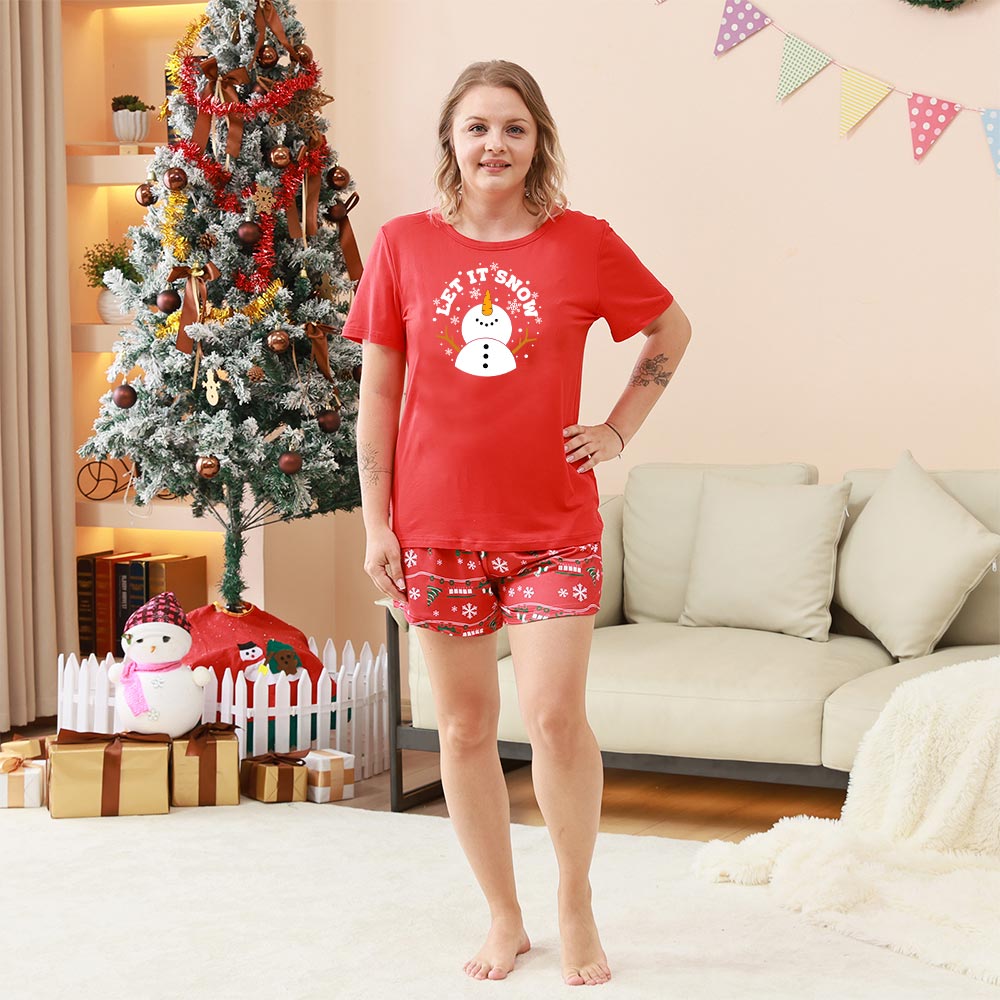 Let It Snow Snowman Short Sleeve Matching Holiday Pajamas