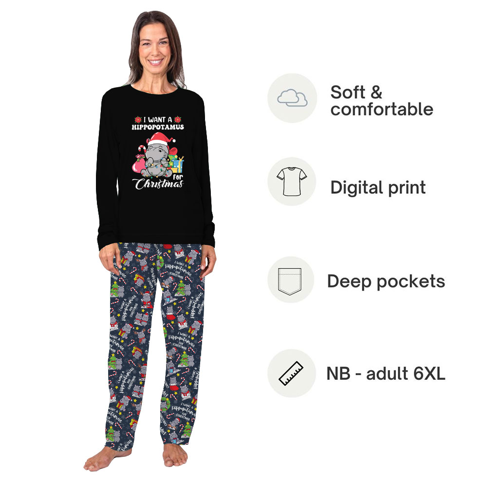 Cute I Want A Hippopotamus For Christmas Pajamas Sets Cute I Want A Hippopotamus For Christmas Pajamas Sets