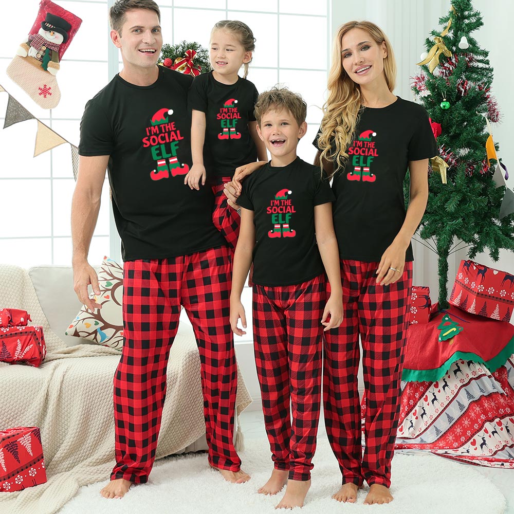 Holiday Matching Pajamas Family Short Sleeve Sayings I'm The Social Elf Holiday Matching Pajamas Family Short Sleeve Sayings I'm The Social Elf