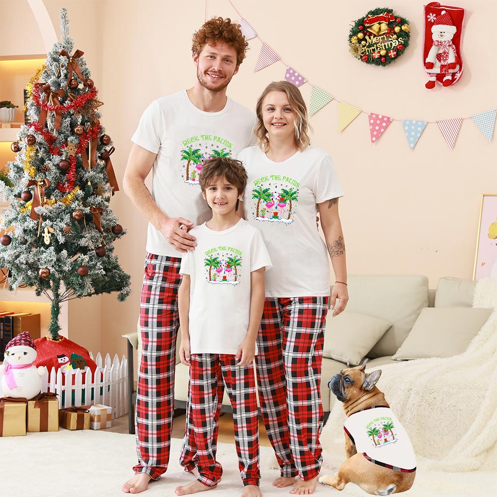 Deck The Palms Flamingo Short Sleeve Matching Holiday Pajamas