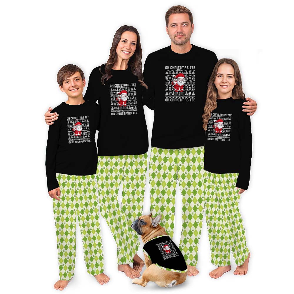 Santa Playing Golf Christmas Pajamas Green Black