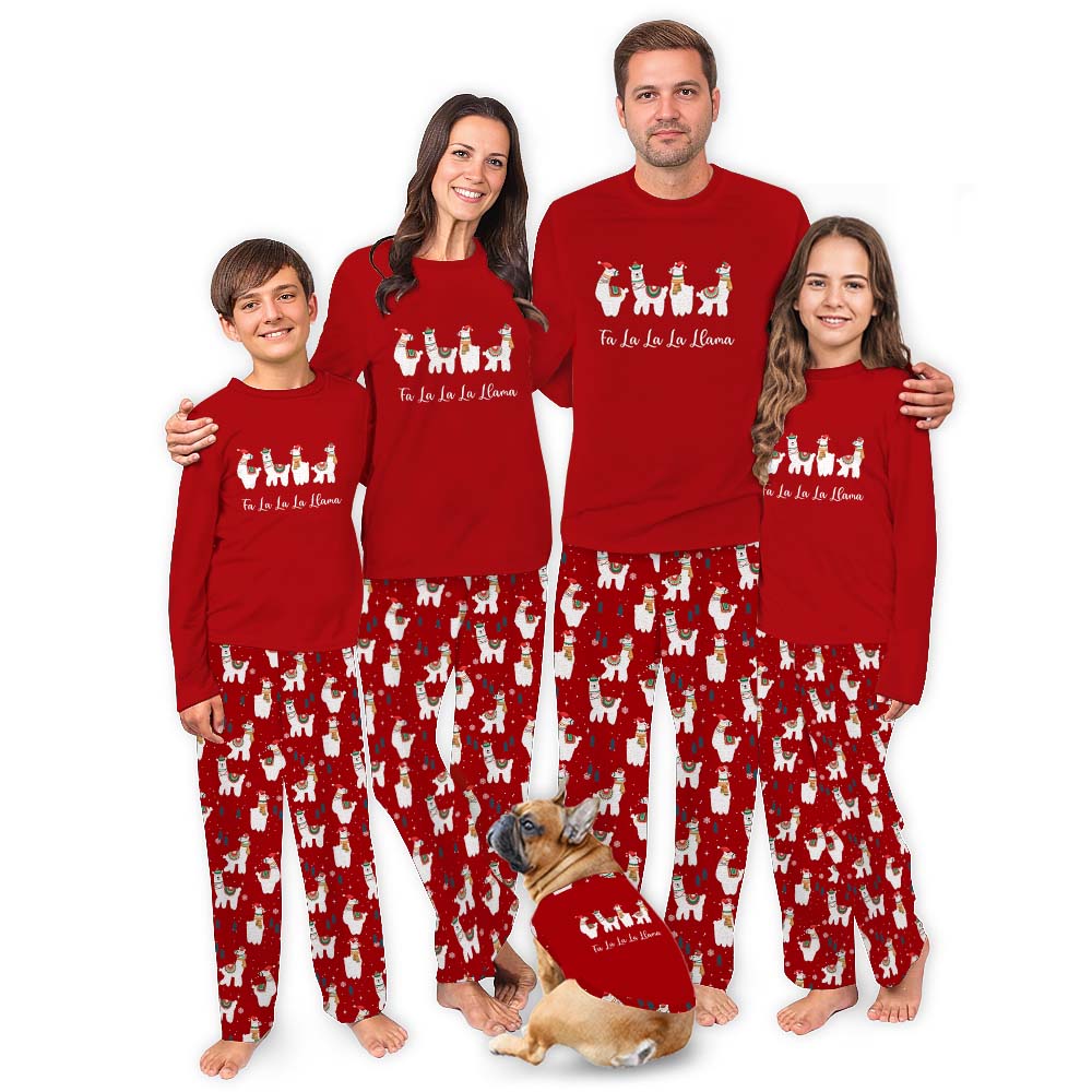 Festive Matching Llama Print Pajamas Including Plus Size Red