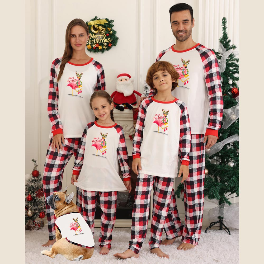 Festive Pink Flamingo Family Christmas PJs Sayings Merry Christmas