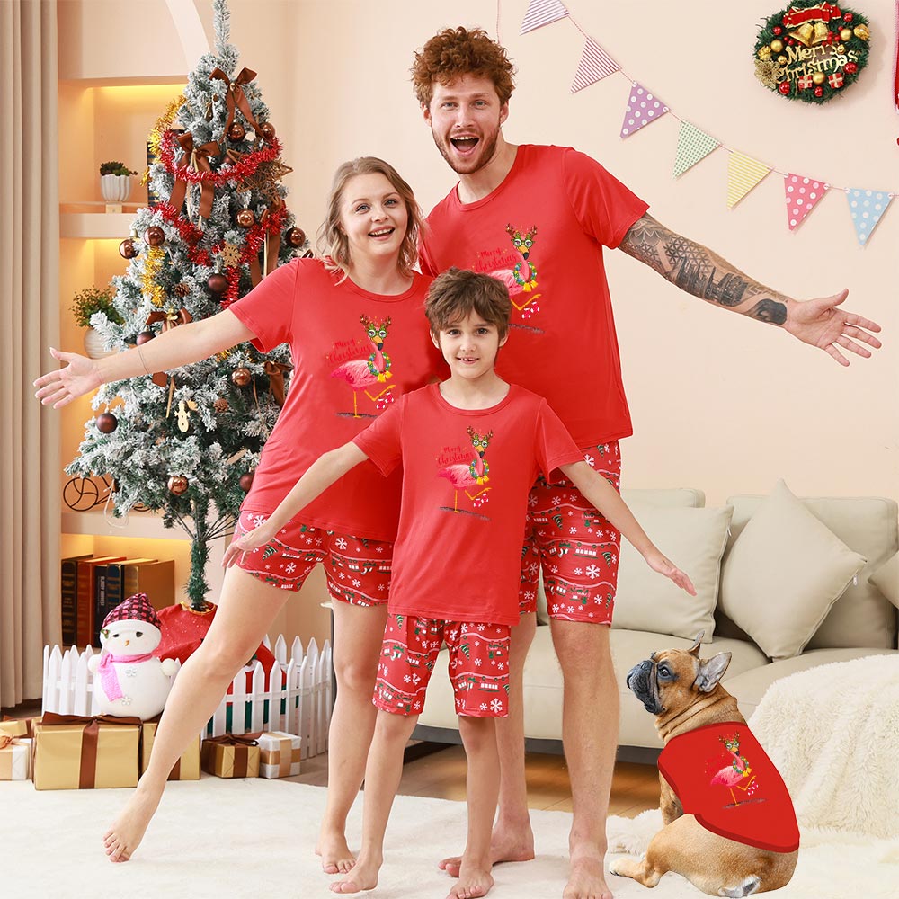 Pink Flamingo Matching Christmas Jammies Short Sleeves Pink Flamingo Matching Christmas Jammies Short Sleeves