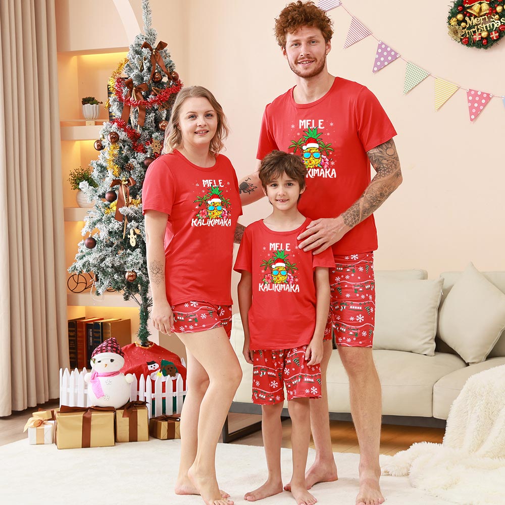 Tropical Mele Kalikimaka Short Sleeve Matching Holiday Pajamas
