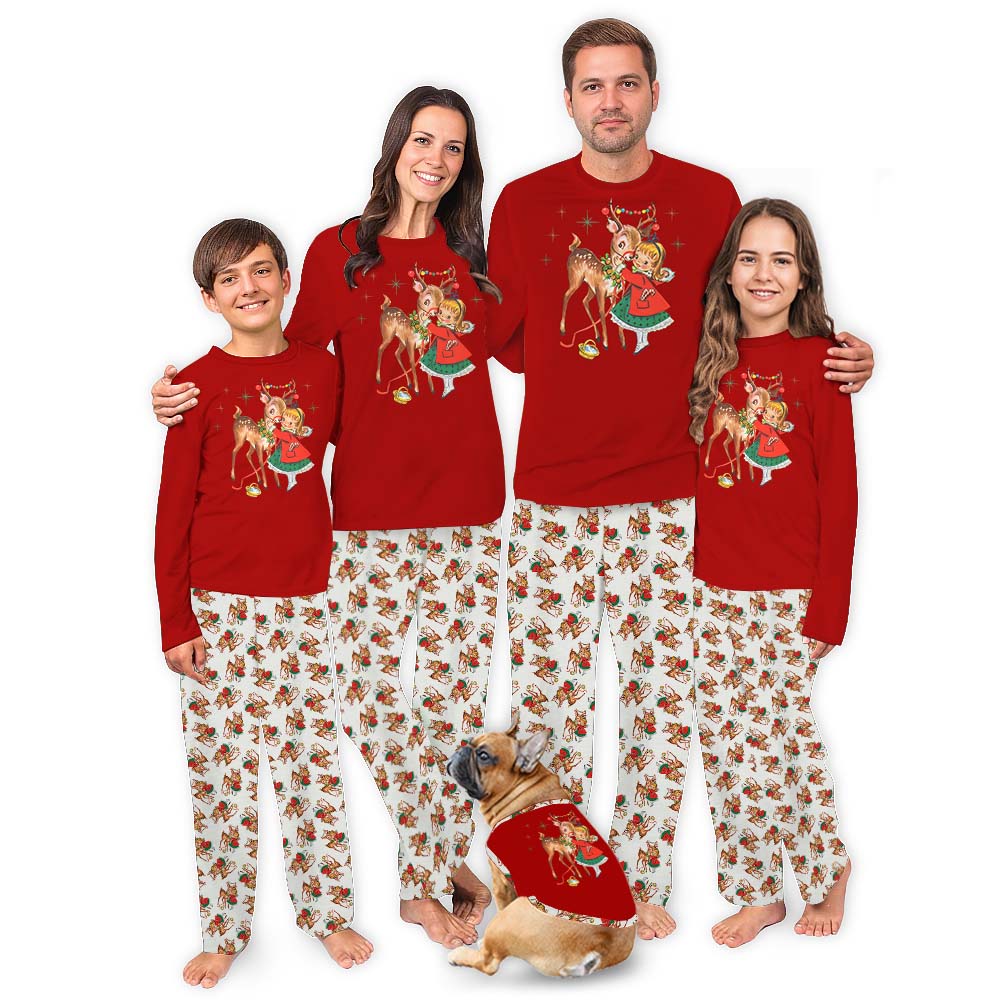 Retro Christmas Pajamas With Rudolph Red White