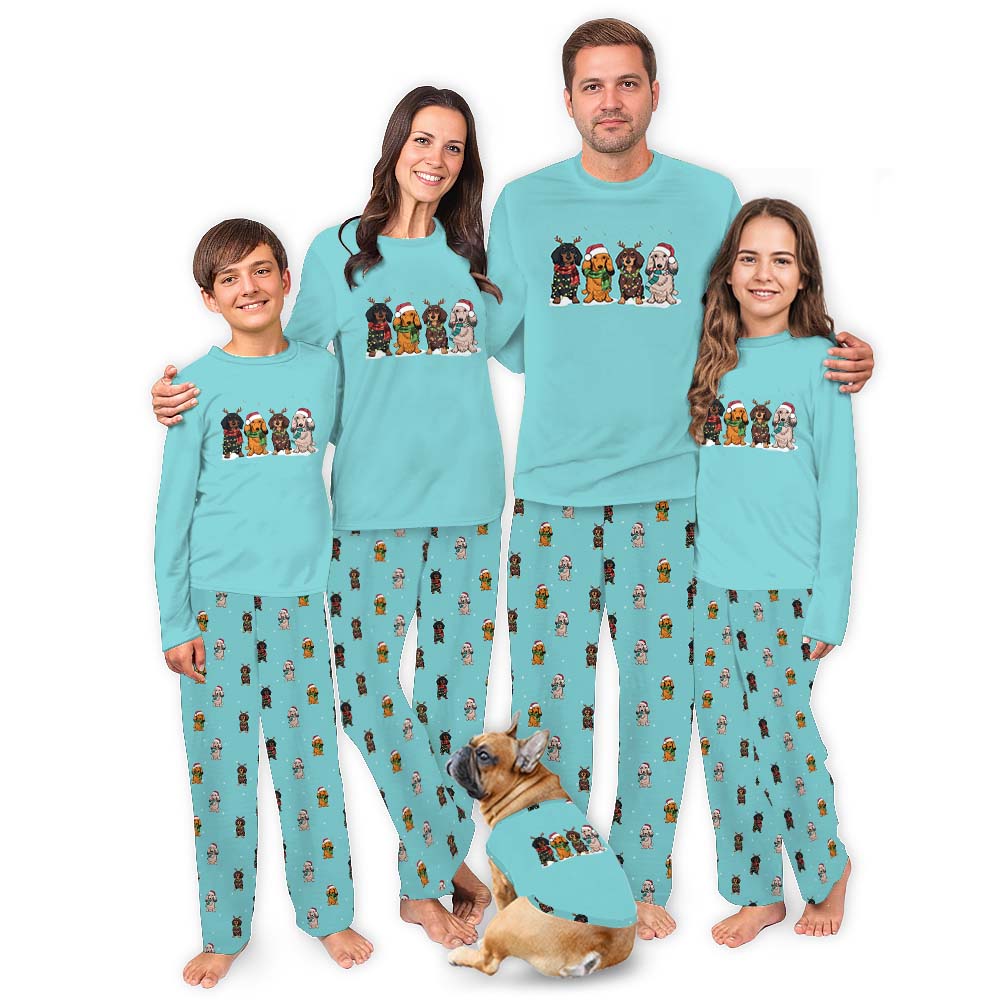 Matching Family Christmas Pajamas Dog Print Light Blue Matching Family Christmas Pajamas Dog Print Light Blue