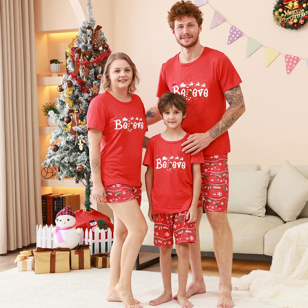 Believe Matching Family Pajamas Short Sleeve For Christmas Believe Matching Family Pajamas Short Sleeve For Christmas