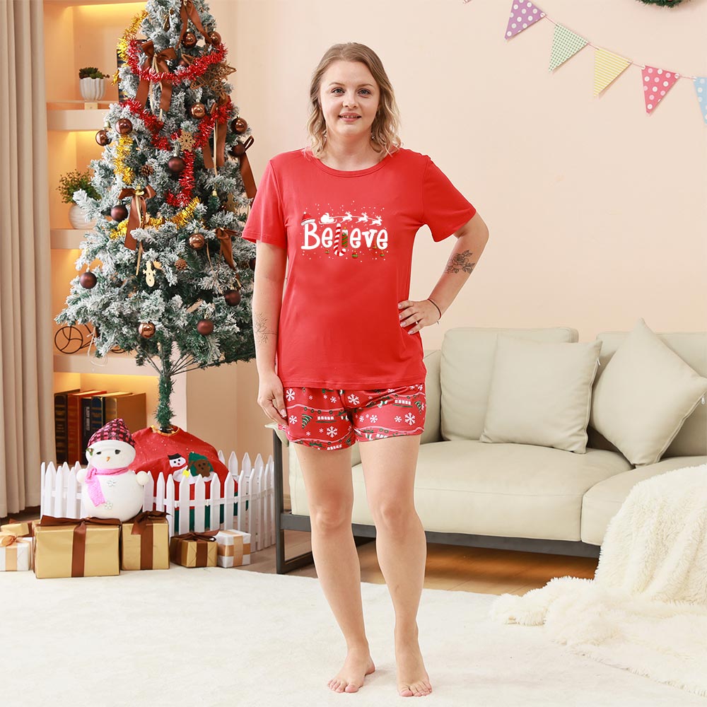 Believe Matching Family Pajamas Short Sleeve For Christmas Believe Matching Family Pajamas Short Sleeve For Christmas