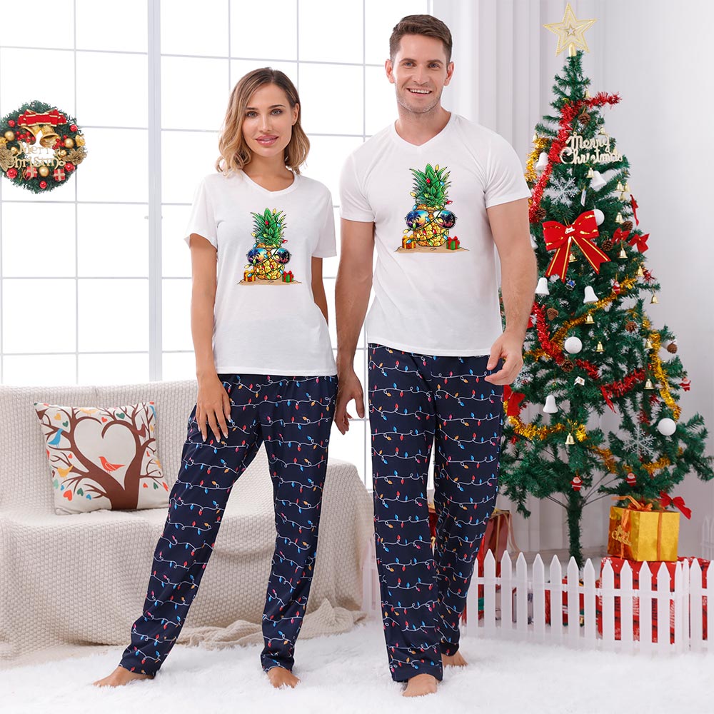 Tropical Christmas Pineapple Jammies Matching Short Sleeves Tropical Christmas Pineapple Jammies Matching Short Sleeves