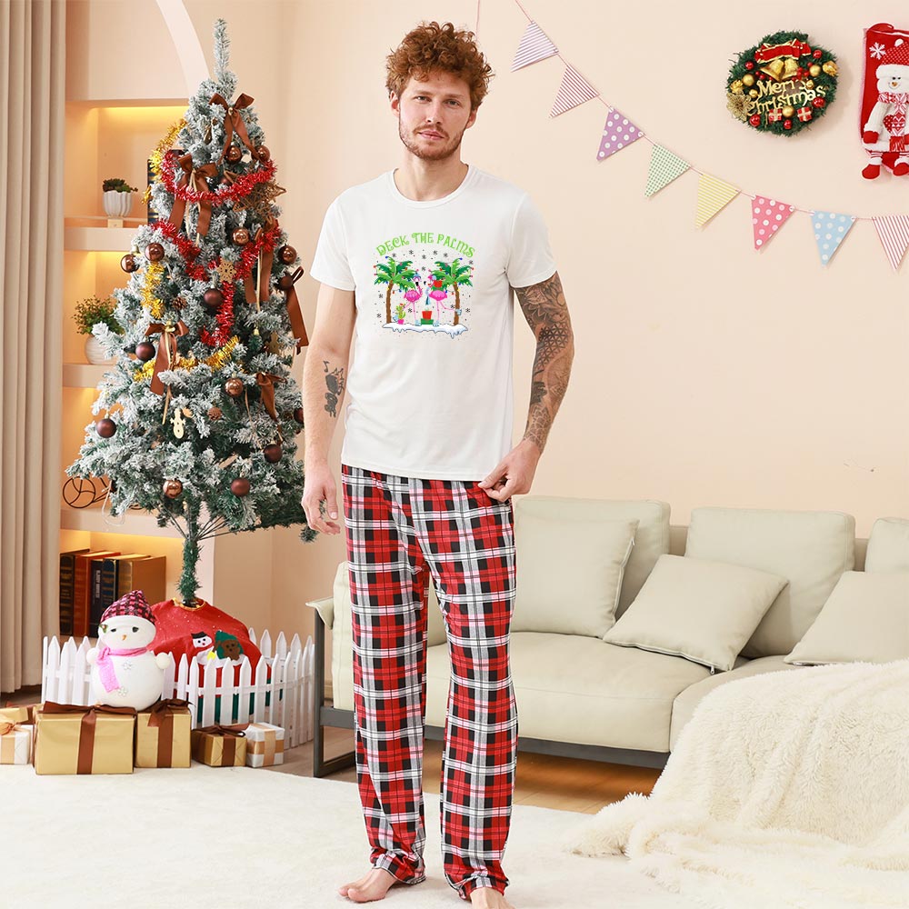 Deck The Palms Flamingo Short Sleeve Matching Holiday Pajamas