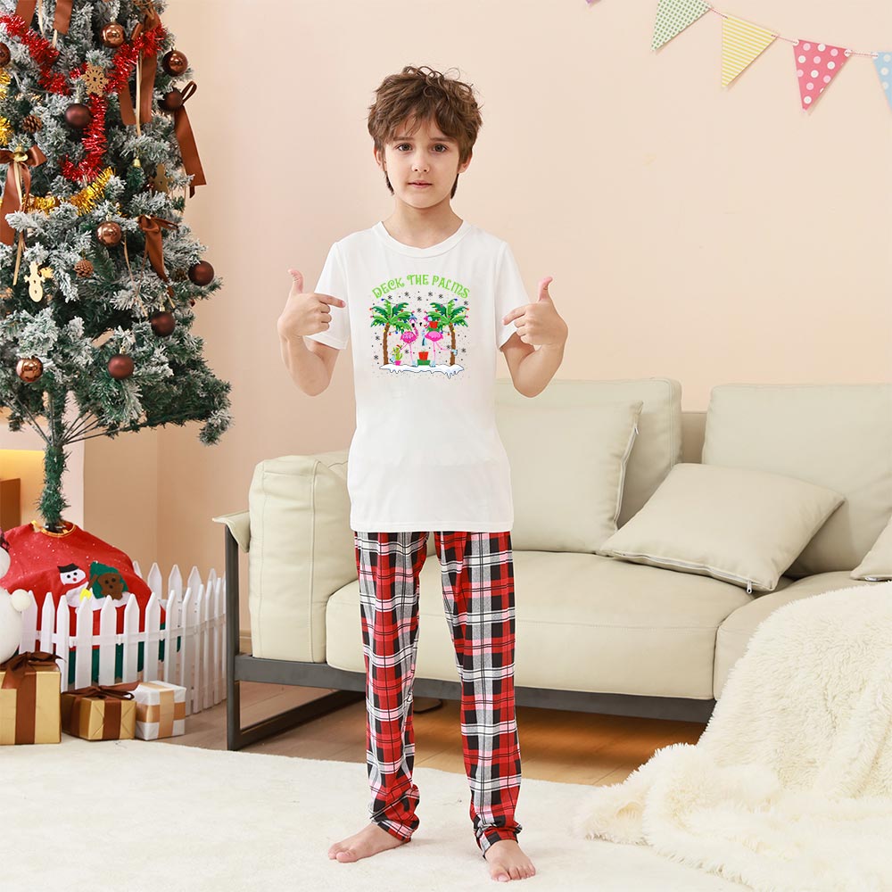 Deck The Palms Flamingo Short Sleeve Matching Holiday Pajamas