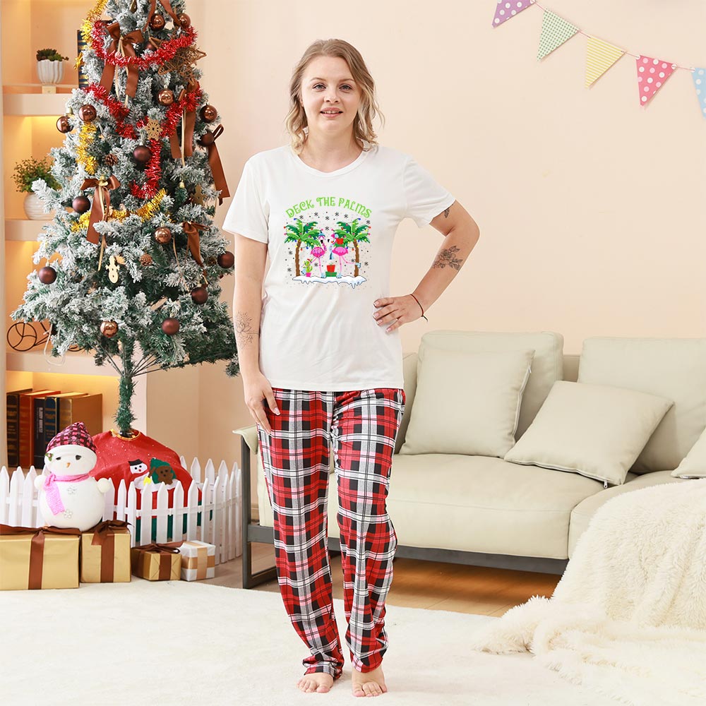 Deck The Palms Flamingo Short Sleeve Matching Holiday Pajamas