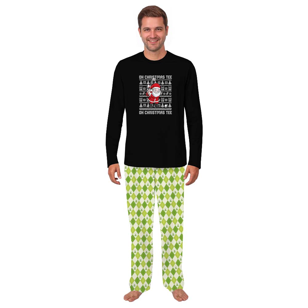 Santa Playing Golf Christmas Pajamas Green Black