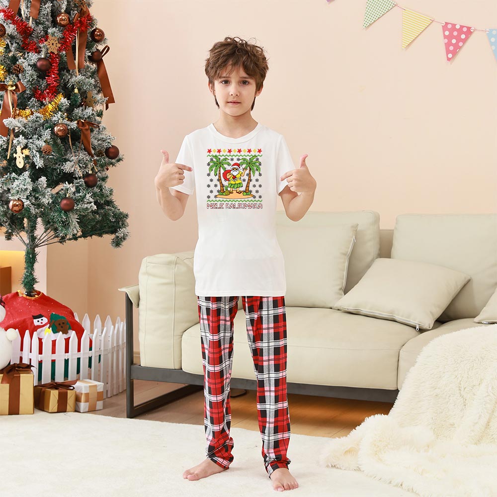 Santa Mele Kalikimaka Short Sleeve Matching Holiday Pajamas Santa Mele Kalikimaka Short Sleeve Matching Holiday Pajamas