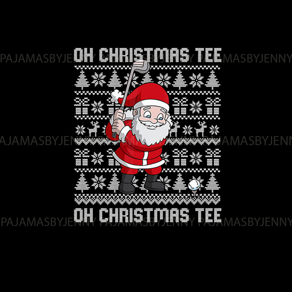 Santa Playing Golf Christmas Pajamas Green Black