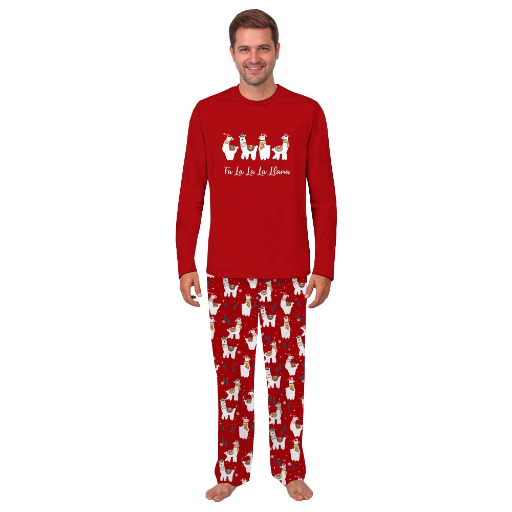Festive Matching Llama Print Pajamas Including Plus Size Red