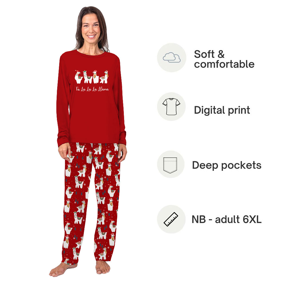 Festive Matching Llama Print Pajamas Including Plus Size Red