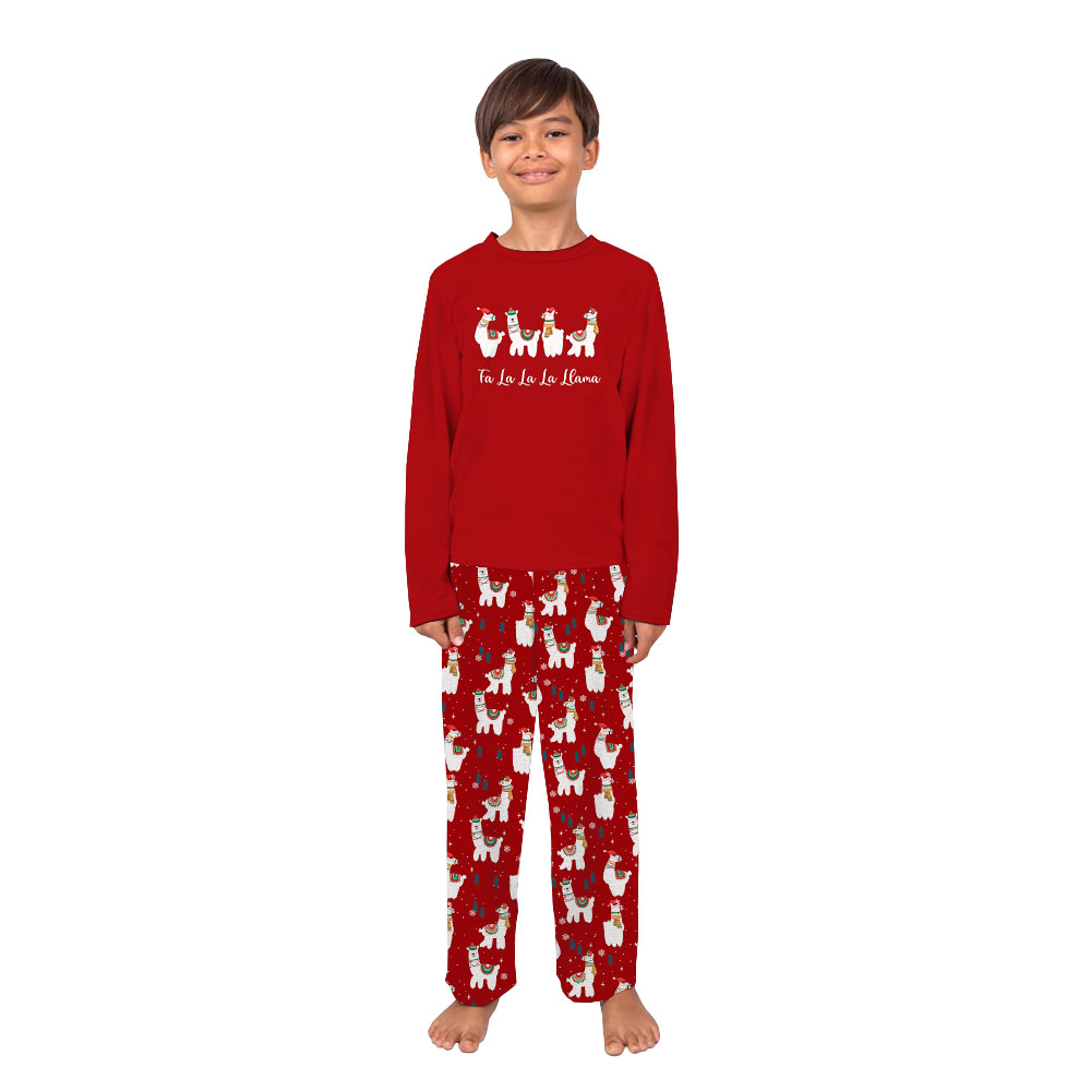 Festive Matching Llama Print Pajamas Including Plus Size Red