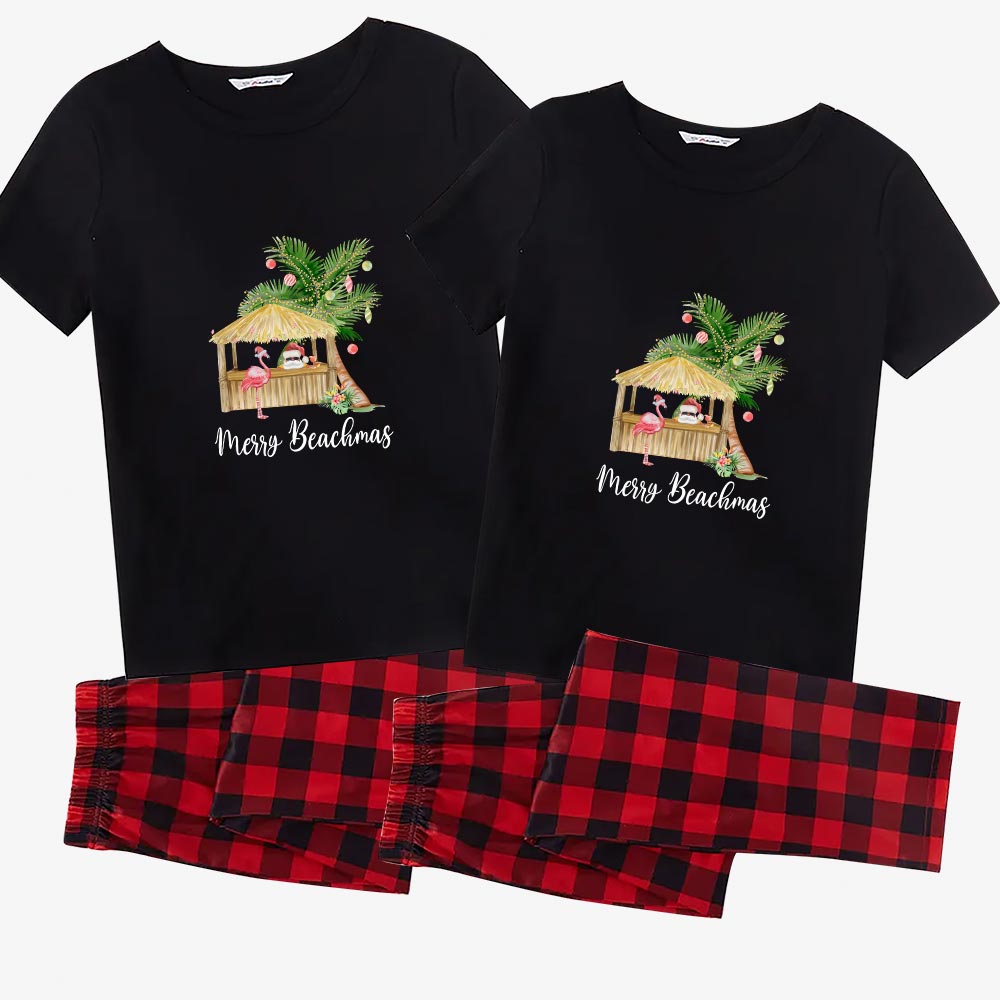 Christmas Pink Flamingo Merry Beachmas Jammies Matching Short Sleeves Christmas Pink Flamingo Merry Beachmas Jammies Matching Short Sleeves