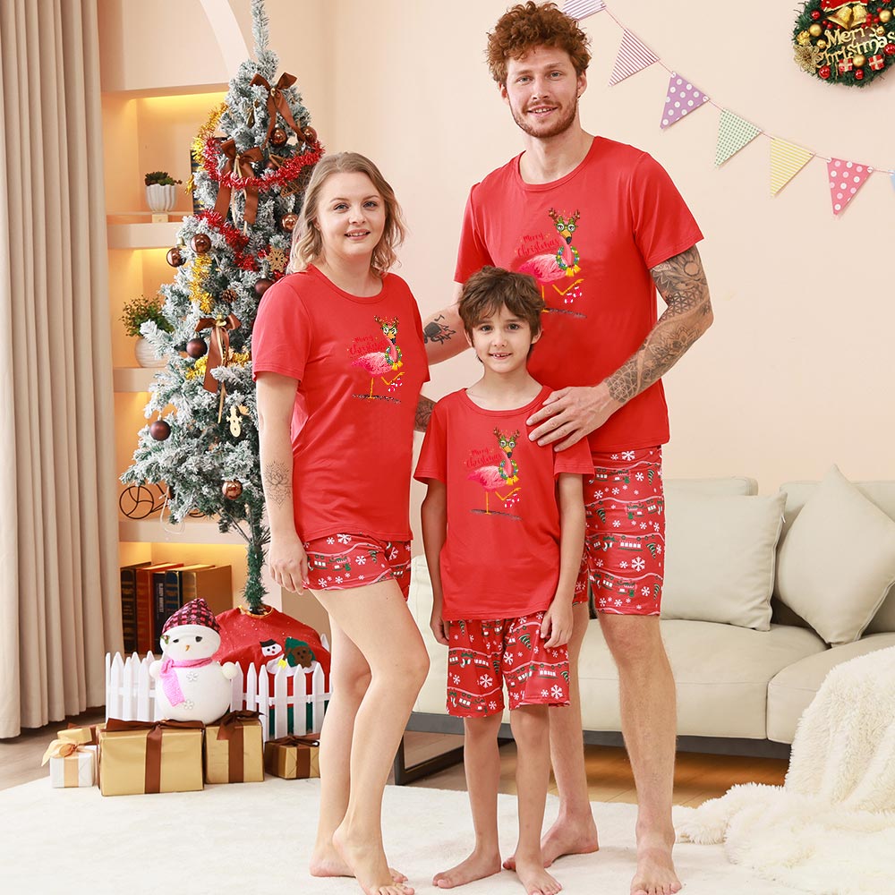 Pink Flamingo Matching Christmas Jammies Short Sleeves Pink Flamingo Matching Christmas Jammies Short Sleeves