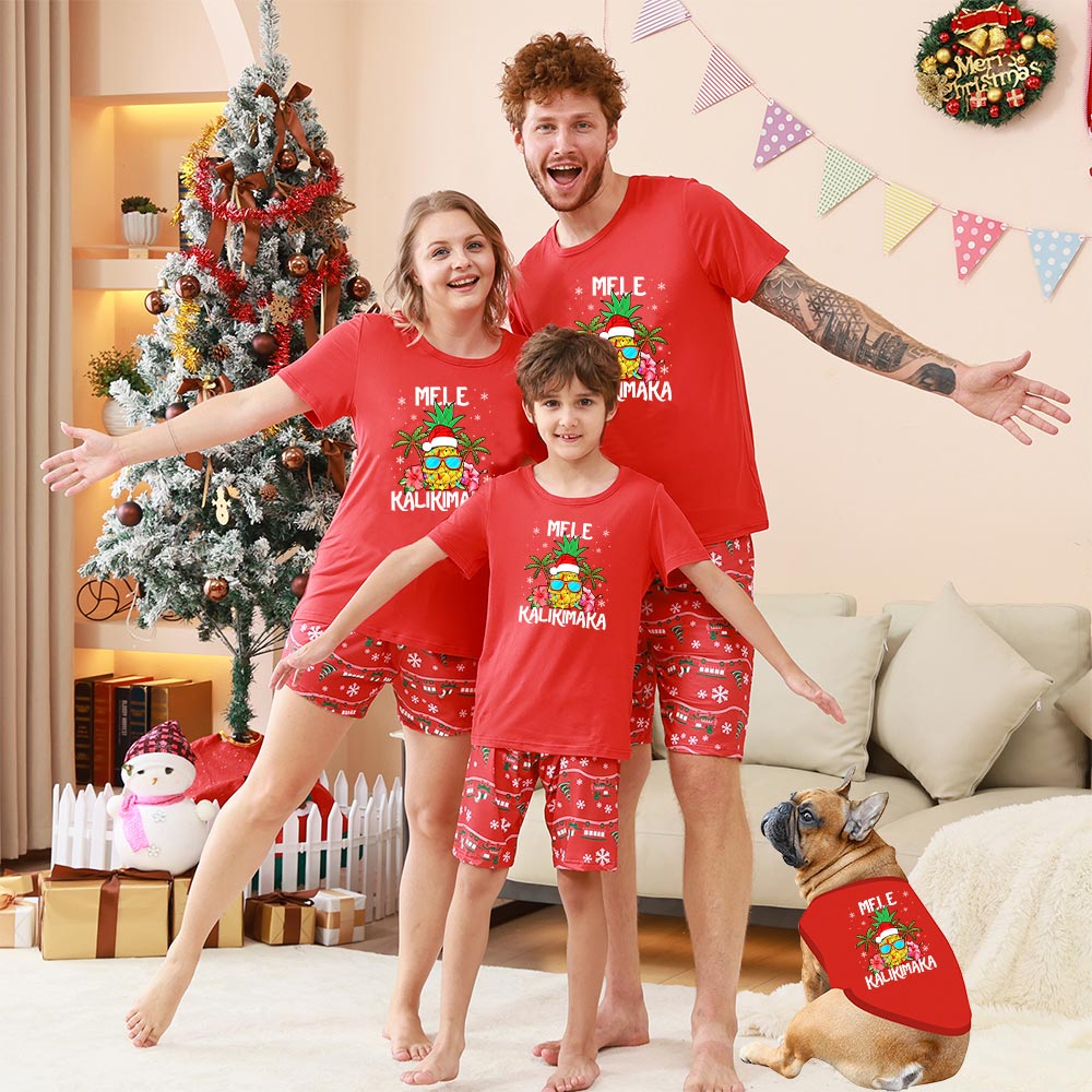 Tropical Mele Kalikimaka Short Sleeve Matching Holiday Pajamas