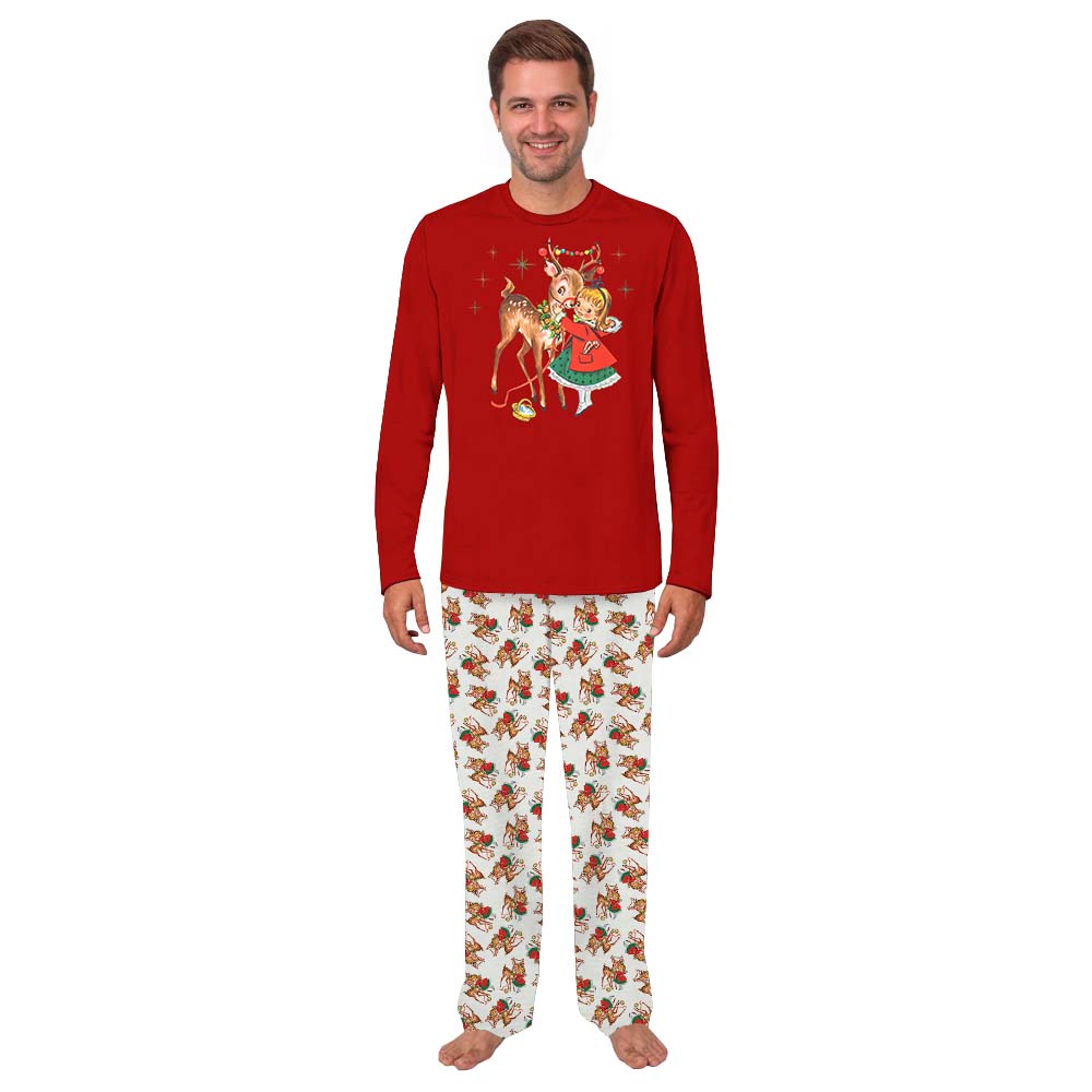 Retro Christmas Pajamas With Rudolph Red White