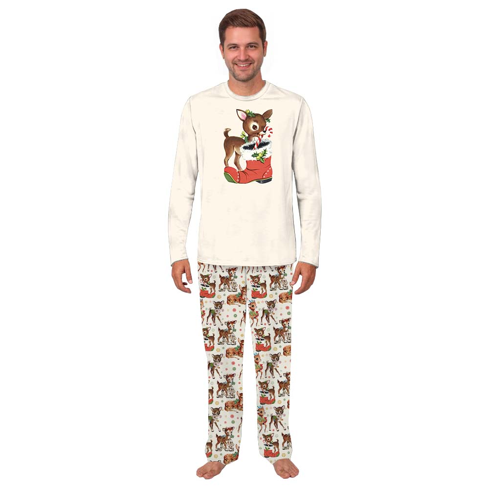 Matching Vintage Christmas Pajamas With Reindeer