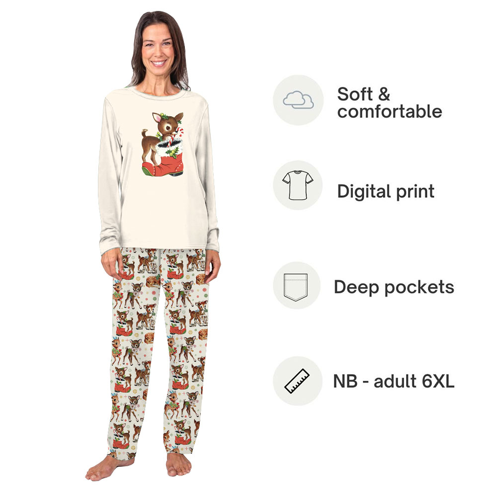 Matching Vintage Christmas Pajamas With Reindeer