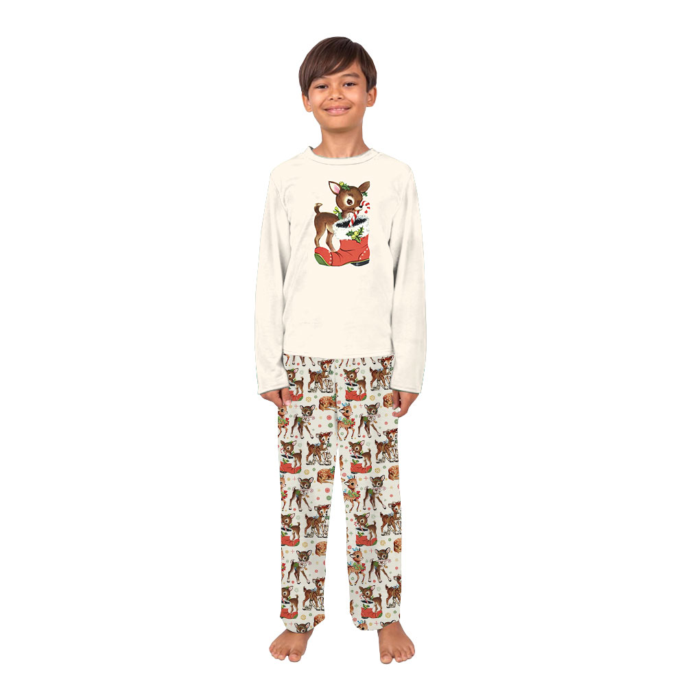 Matching Vintage Christmas Pajamas With Reindeer