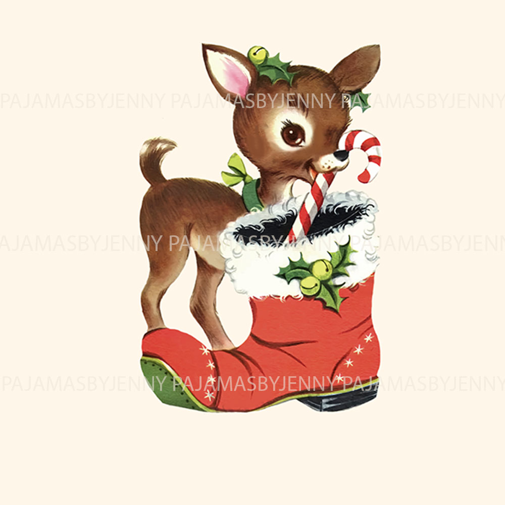 Matching Vintage Christmas Pajamas With Reindeer