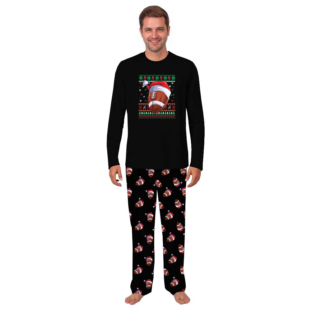 Matching Football Christmas Pajamas Sets Black Matching Football Christmas Pajamas Sets Black