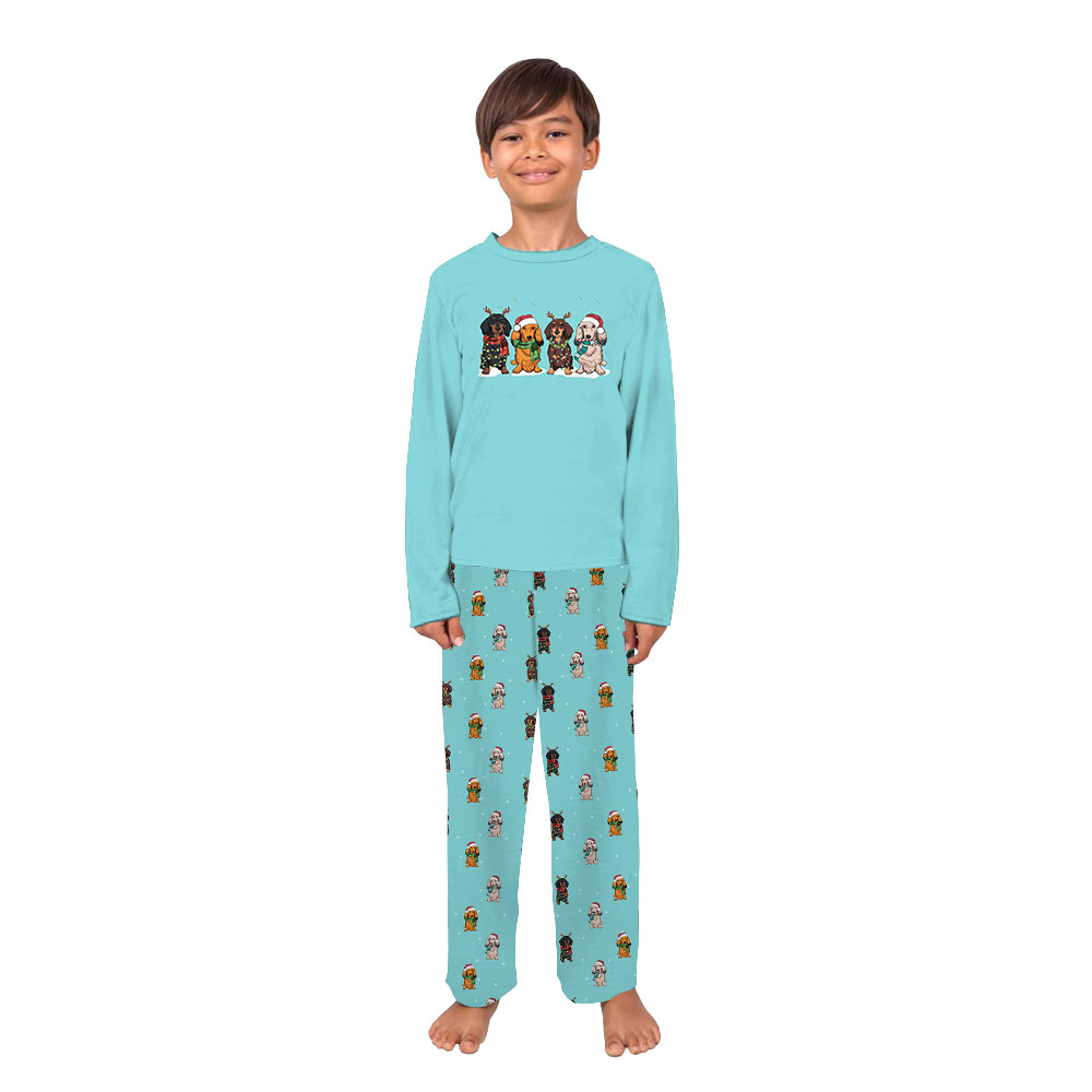 Matching Family Christmas Pajamas Dog Print Light Blue Matching Family Christmas Pajamas Dog Print Light Blue