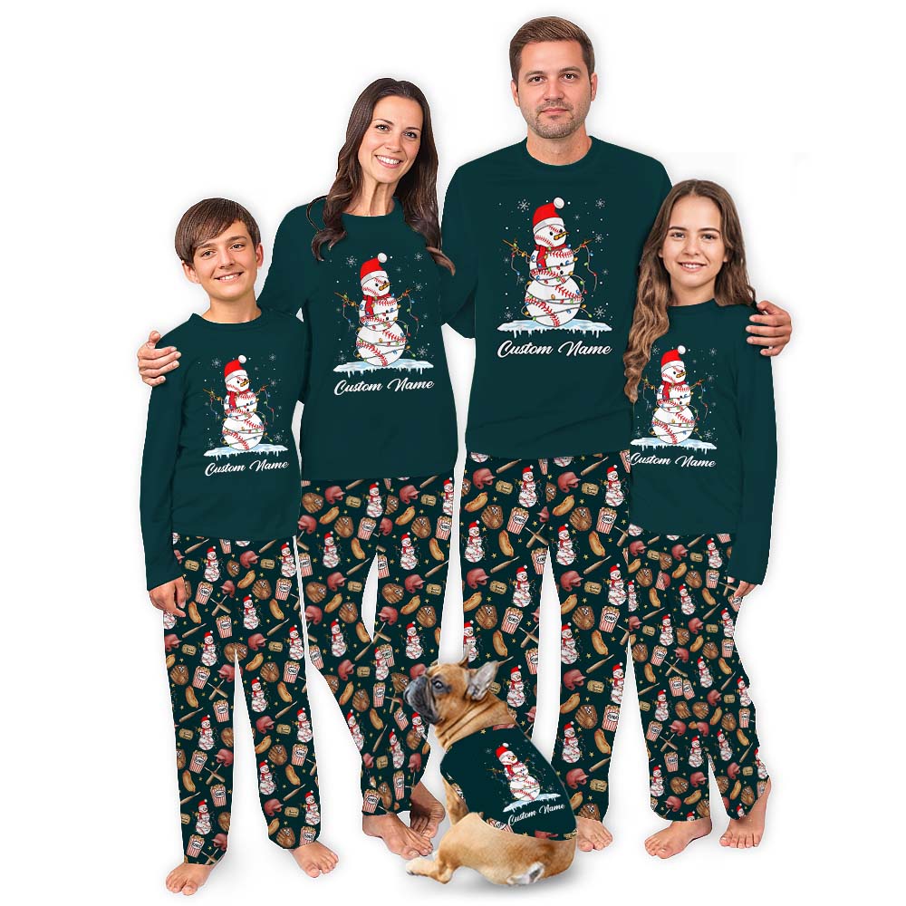 Family Baseball Christmas Pajamas Personalized Name