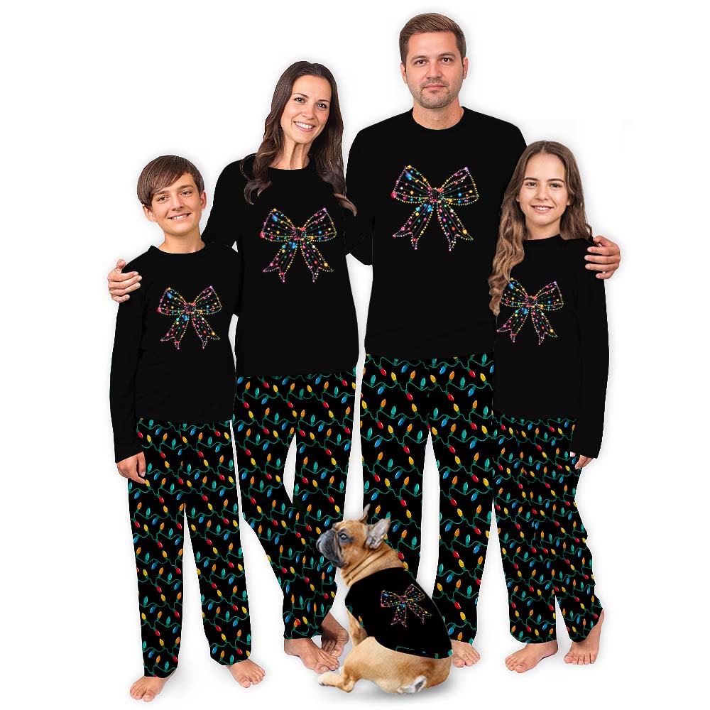 Matching Family Holiday Pajamas With Christmas Lights Matching Family Holiday Pajamas With Christmas Lights