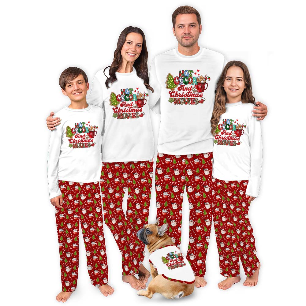 Hot Cocoa Themed Christmas Pajama Sets Red And White