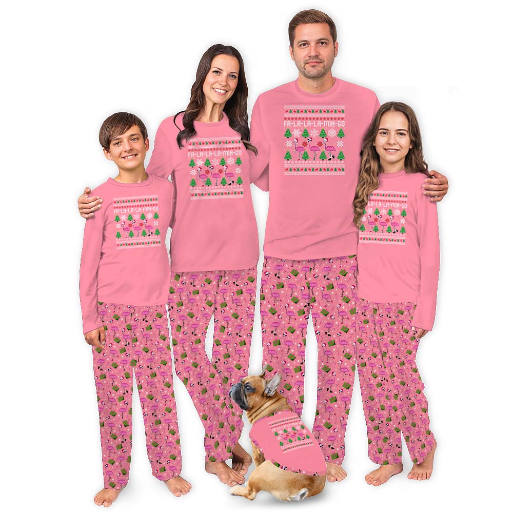 Festive Pink Falalala Christmas Flamingo Pajamas Festive Pink Falalala Christmas Flamingo Pajamas