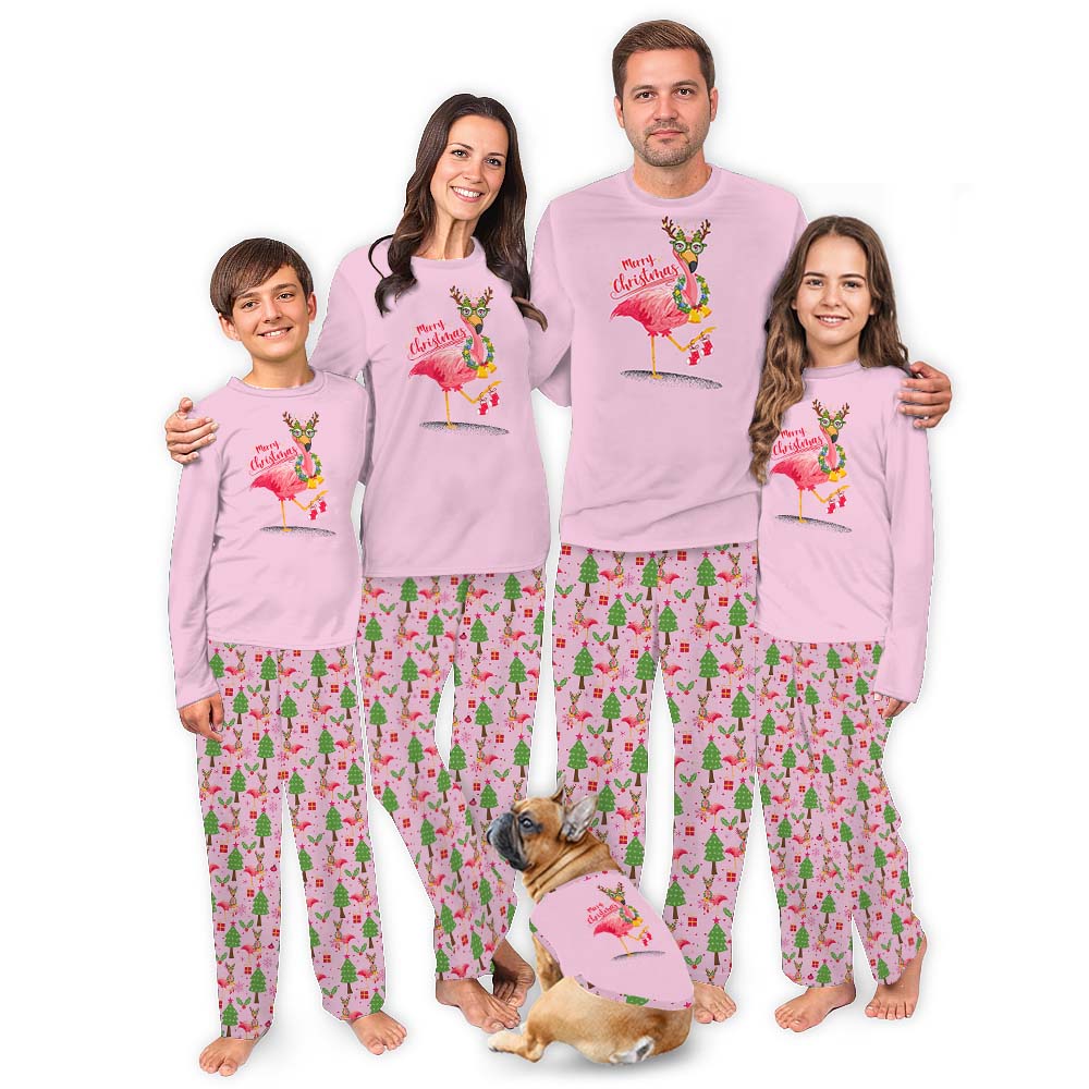 Cute Pink Flamingo Christmas Pajamas Tops And Pants Cute Pink Flamingo Christmas Pajamas Tops And Pants