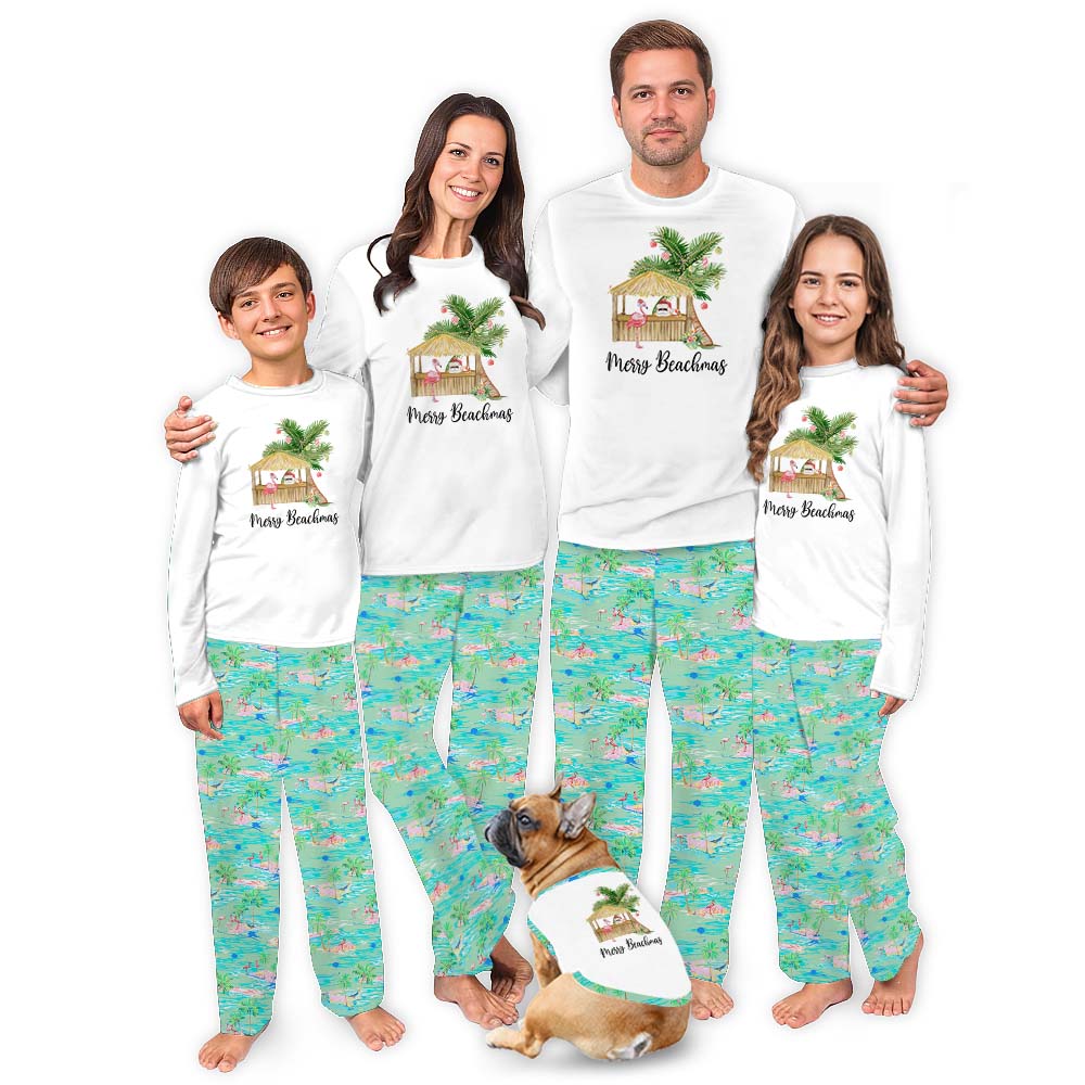 Festive Beach Themed Christmas Pajamas With Palm Trees Festive Beach Themed Christmas Pajamas With Palm Trees