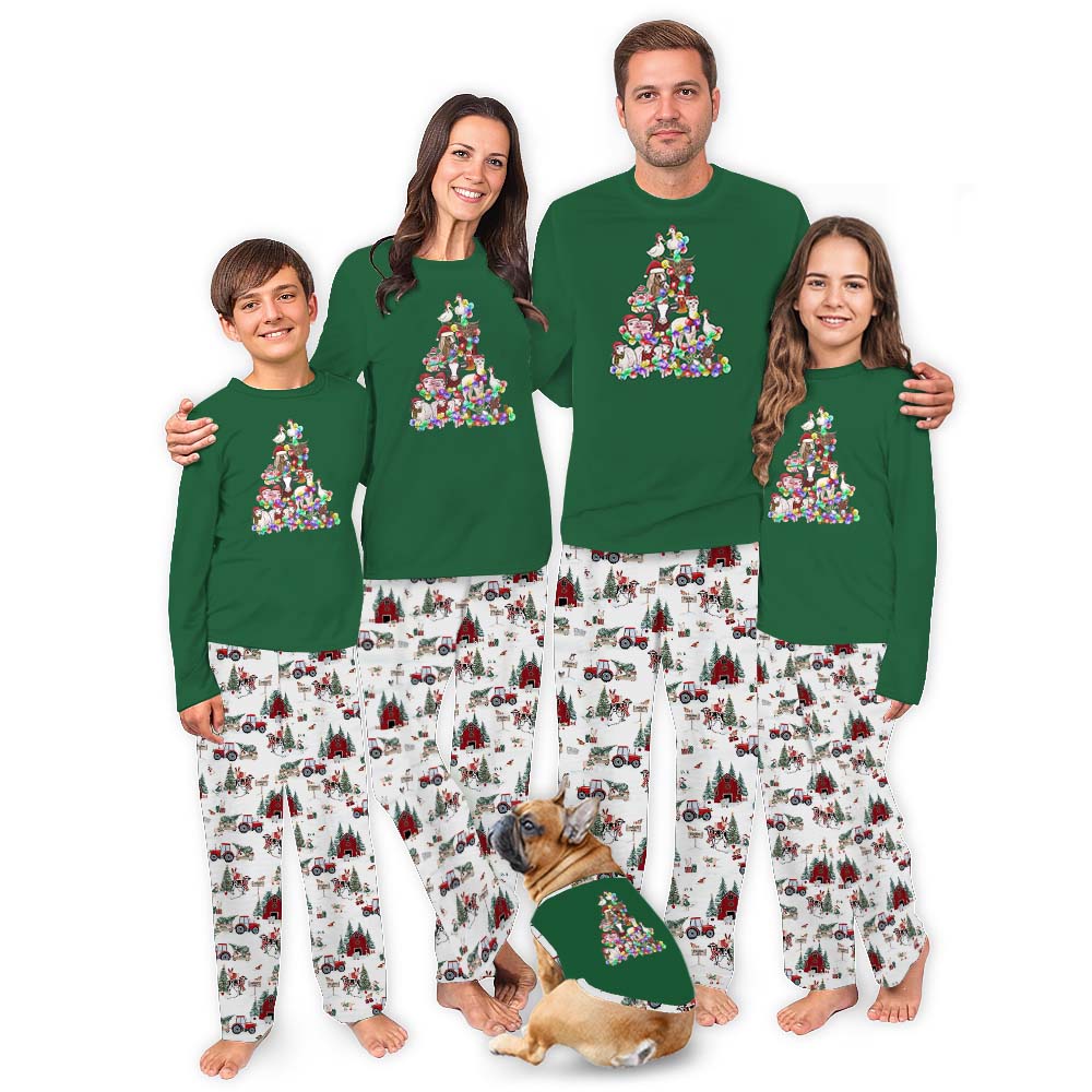 Farm Animal Christmas Pajamas Tops And Pants Green White Farm Animal Christmas Pajamas Tops And Pants Green White