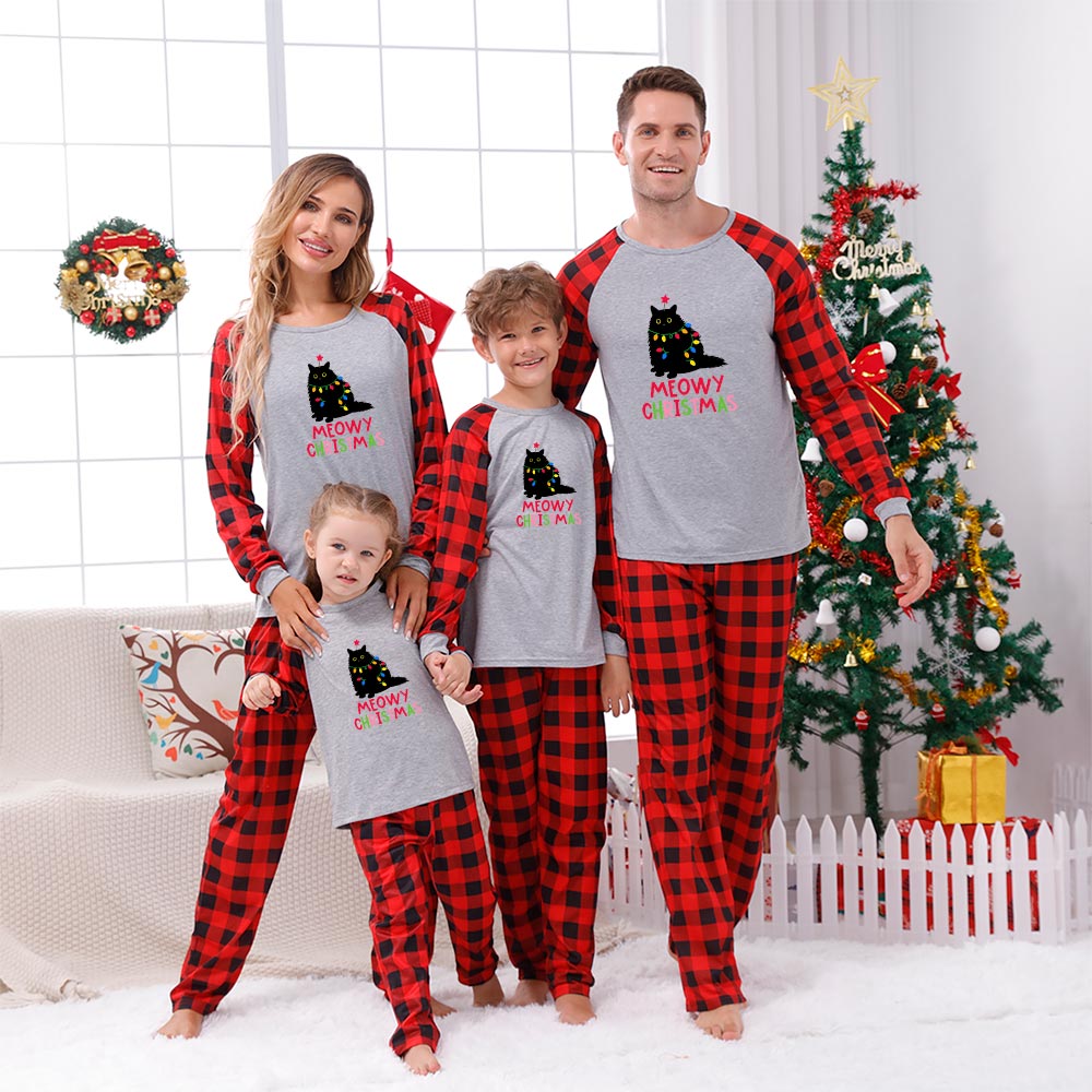 Funny Meowy Christmas Cat Pajamas For Adults and Kids Funny Meowy Christmas Cat Pajamas For Adults and Kids