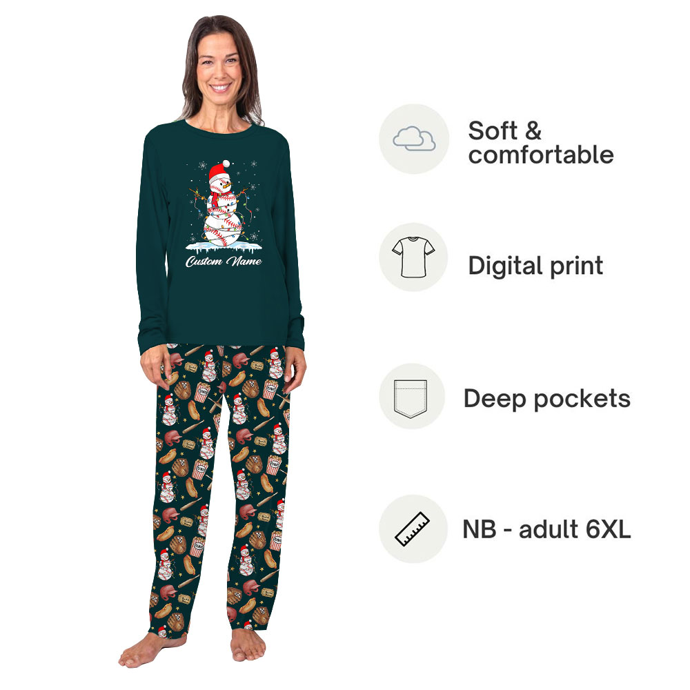 Family Baseball Christmas Pajamas Personalized Name