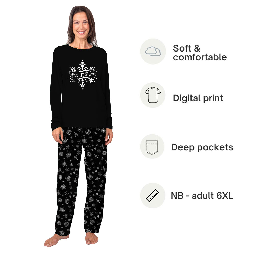 Let It Snow Black And White Snowflake Pajamas Christmas