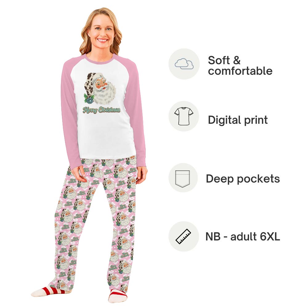 Festive Merry Christmas Pink Santa Matching Family Christmas Jammies Festive Merry Christmas Pink Santa Matching Family Christmas Jammies