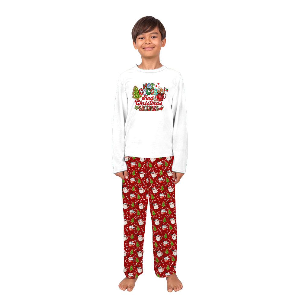 Hot Cocoa Themed Christmas Pajama Sets Red And White